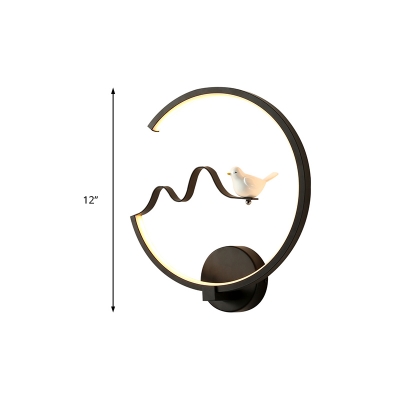 Modern Decorative Ring Sconce Lighting Metal Led Wall Mount Light with Bird Accents