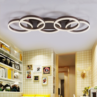 Modern Ring LED Ceiling Light Acrylic Flush Ceiling Light in Brown for Adult Bedroom Shop