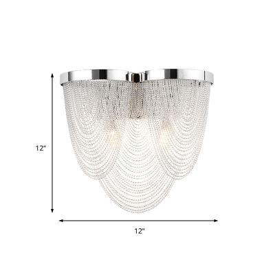 Modern Tassel Wall Light Luxury 2 Lights Metal Chain Wall Sconce in Chrome for Bedroom