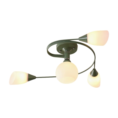 Nordic Curved Arm Semi Flush Ceiling Light with Opal Glass Shade 4/6 Heads Semi Flush Lamp in Blue/Green/Grey/Pink/Yellow