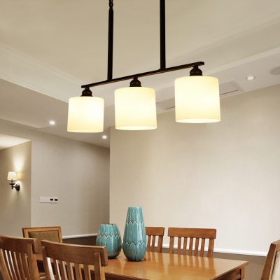 Opal Glass Cylinder Island Lighting Loft Simple 3 Heads Black Chandelier Light for Dining Room