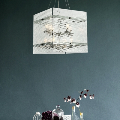 Prismatic Glass Square Hanging Ceiling Light 8 Bulbs Contemporary Chandelier Lamp