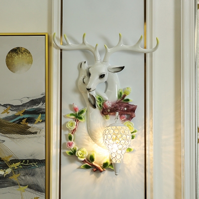 Resin Elk Wall Sconce Loft Style 1 Light Sconce Lighting with Dome Crystal Shade in Polished Blue/Gold/Yellow/White Finish