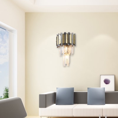 Stainless Steel Drum Sconce Contemporary 3 Lights Wall Lighting with Clear Crystal for Bedroom