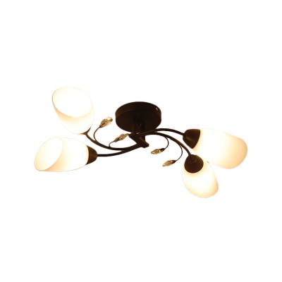 Swirl Crystal Semi-Flush Mount Contemporary Glass Metal Ceiling Light Fixtures in Black for Indoor