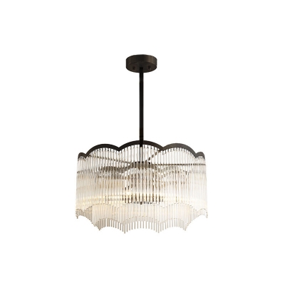 Traditional Scalloped Chandelier Blue/Clear Crystal Modern 3 Lights Hanging Ceiling Light in Black