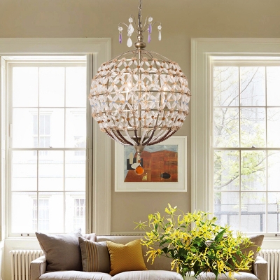 Traditional Spherical Hanging Lamp 4 Lights Crystal Chandelier in Bronze for Foyer