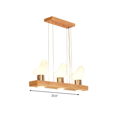 3/4 Birds Island Lighting Wood and White Glass Nordic Linear Chandelier Lamp for Kitchen