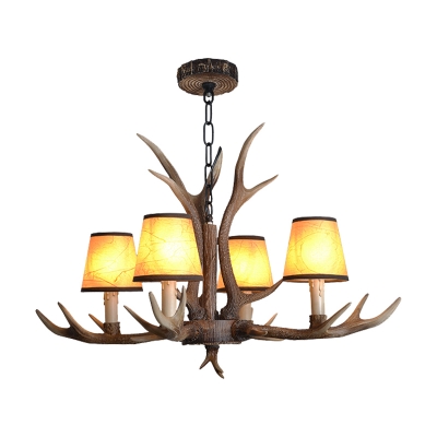 4/6/8/10/15-Bulb Conical Ceiling Chandelier with Resin Antlers Countryside Foyer Chandelier Light Fixture in Brown