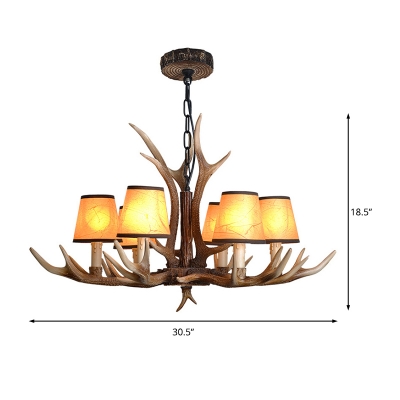 4/6/8/10/15-Bulb Conical Ceiling Chandelier with Resin Antlers Countryside Foyer Chandelier Light Fixture in Brown