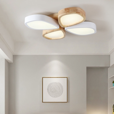 4/6 Light Floral Flush Mount Light Fixture Nordic Style Wooden Ceiling Light for Bedroom Living Room, Warm/White