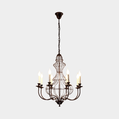 6/8 Lights Candle Hanging Ceiling Light Traditional Black/Coffee Ceiling Chandelier with Chain