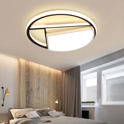 Black and White Round Flush Mount Lighting Modern Metal Integrated LED Close to Ceiling Light for Bedroom, 16
