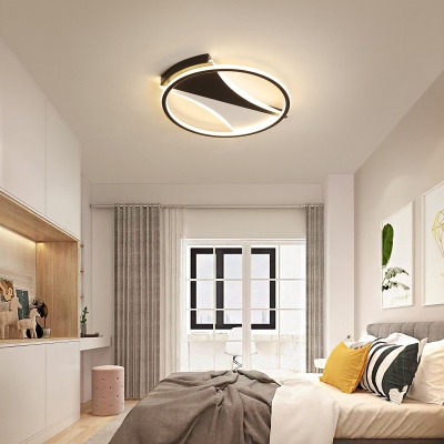 Black-White Circular Flushmount Ceiling Fixture Modern Metal LED Flush Ceiling Light in Warm/White, 16