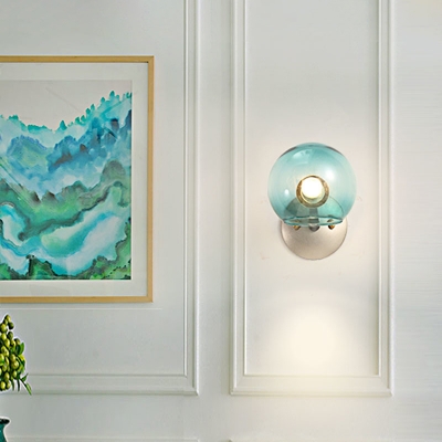 Blue/Clear/White Glass Globe Wall Lamp Modern Nordic 1 Light Wall Sconce Light for Living Room