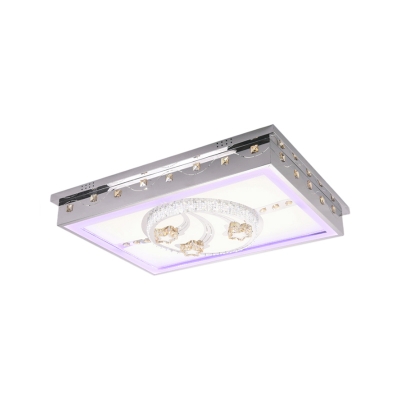 Chrome Rectangle Flush Ceiling Light with Crystal Bead Accents Led Flush Mount Lighting with Round/Square Pattern