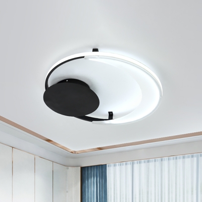 Circle Ring Flush Ceiling Light Modern Simple Led Metal Flushmount Light with Black Canopy, 12