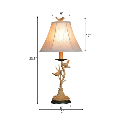 Country Table Lighting with Bell Fabric Shade Single Head Bedroom Table Lamp with Switch