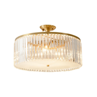 Crystal Drum Semi Flush Ceiling Light Dining Table Luxurious LED Ceiling Lamp in Gold