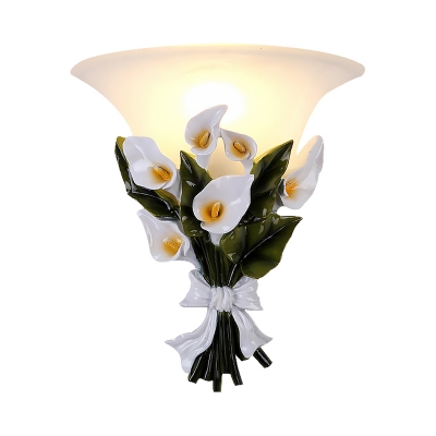 Flared Wall Lamp Light with Flower Country Style Opal Glass 1 Light Wall Mount Lamp