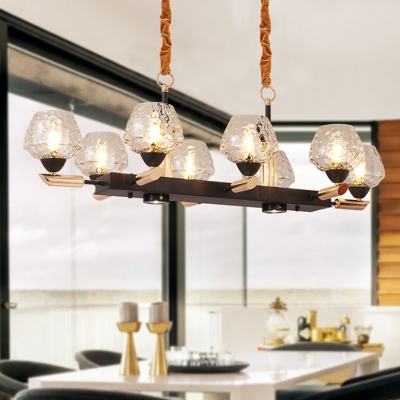 Industrial Linear Hanging Light Hammered Glass Shade 8 Lights Dining Room Island Light in Black