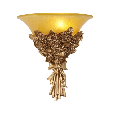Loft Style Blue/Gold Bouquet Wall Mounted Lighting 1 Light Living Room Wall Light with Amber Glass Shade