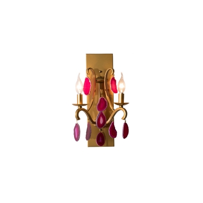 Luxurious Plant Shape Wall Lamp Clear Crystal/Purple Agate 2 Lights Gold Wall Lamp for Hotel Restaurant