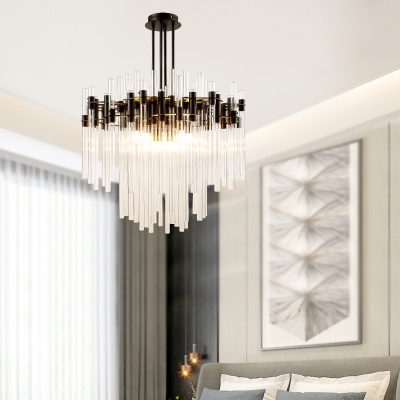 Mid Century Modern Crystal Chandelier Lighting 4 Lights Clear Pendant Lamp in Black Finish
