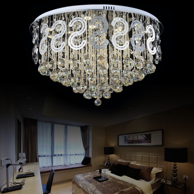 Modern Circular Flush Ceiling Light with Crystal Ball and Curved Decor Metal LED Ceiling Lamp for Study Room