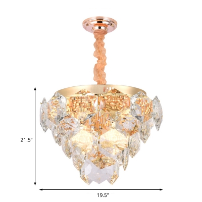 Multi Layer Hanging Ceiling Light with Prismatic Glass Shade Modern Indoor Pendant Light in Gold