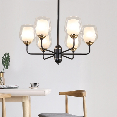 Radial Chandelier Lamp with Bell Clear Glass Shade Contemporary Pendant Lighting in Brass