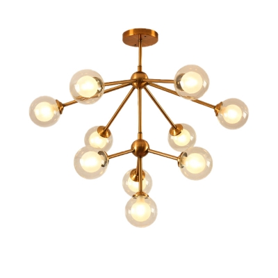 Radial Shape Chandelier Lighting with Bubble Clear Glass Shade 4/7/10/16 Lights Vintage Pendant Light in Gold