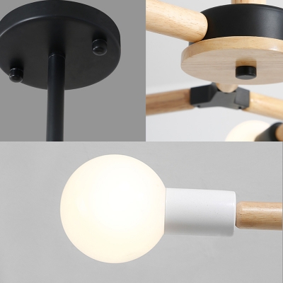 Rotatable Branch Hanging Ceiling Light Nordic Modern 3/6/9 Lights Wood Chandelier Light in Black/White