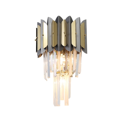 Stainless Steel Drum Sconce Contemporary 3 Lights Wall Lighting with Clear Crystal for Bedroom