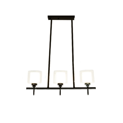 Traditional Torch Island Pendant Light Clear Glass 3/4 Lights Chandelier Lighting in Black with Inner Opal Glass Shade