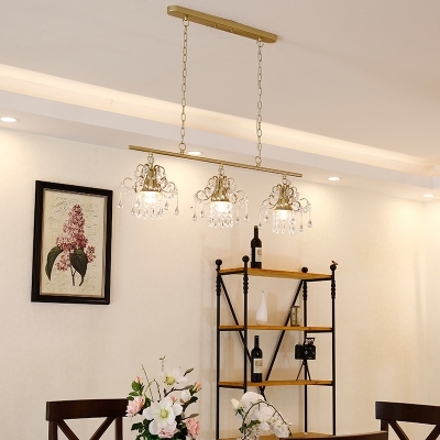 Vintage Flared Pendant Light with Crystal Accents Triple Light Champagne Gold Chandelier Lamp