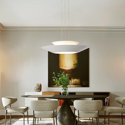 White Hanging Ceiling Light with Metal Shade Integrated Led Indoor Pendant Light in Warm/White