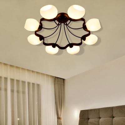 White Orb Shade Semi Flushmount Light with Orb Shade 6/8 Lights Frosted Glass Ceiling Fixture for Hotel