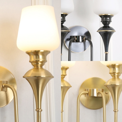 1/2-Light Cone Wall Sconce Lighting with Milk Glass Shade Vintage Wall Mounted Light in Gold/Black