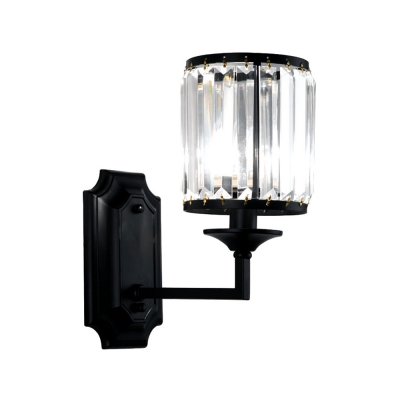 Black Drum Wall Light 1 Light Contemporary Crystal and Metal Wall Lamp for Stair Bathroom