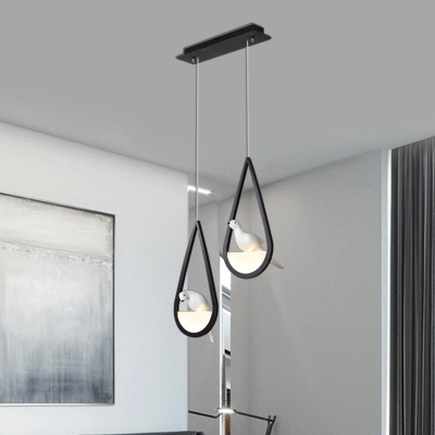 Black/White Teardrop Hanging Ceiling Light with Bird Nordic Metal 1/2/3 Lights Cluster Pendant Light in Warm/White