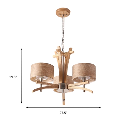 Brown Drum Chandelier Lighting Modern Rustic Wood and Plastic 3/6 Lights Pendant Lamp