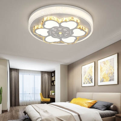 Circular Hotel Office Ceiling Light with Flower Acrylic Modern Stylish LED Ceiling Mount Light in Brown/White