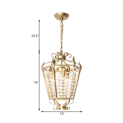 Clear Crystal Lantern Pendant Lighting Vintage 3 Lights Foyer Chandelier Lamp in Gold