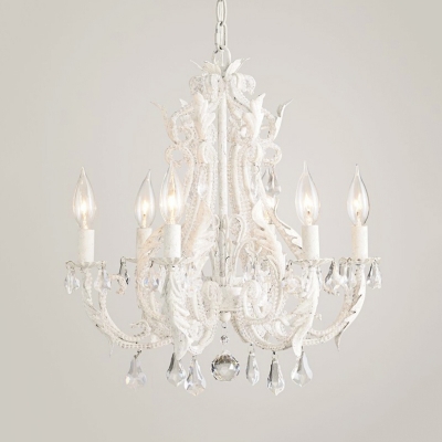 French Country Candle Ceiling Chandelier Wrought Iron Hanging Ceiling Light with Crystal Accents