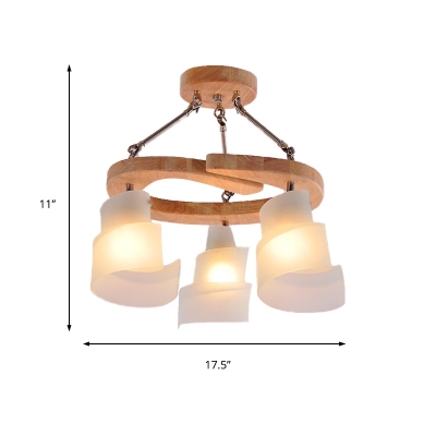 Frosted Glass Spiral Chandelier Lighting 3/5 Lights Nordic Style Hanging Pendant Light in Wood