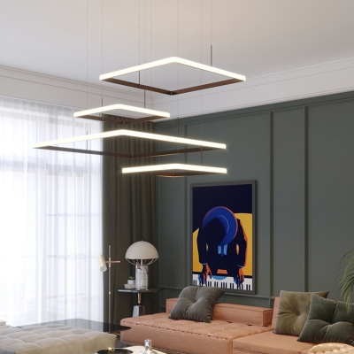 Geometric Pendant Lamp Modern Metal Integrated Led Tiered Hanging Ceiling Light in Coffee