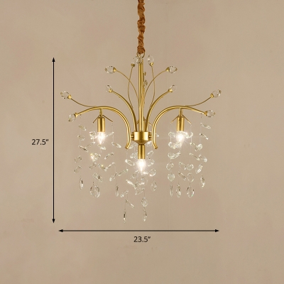 Gold Down Lighting Chandelier Mid-Century Modern 4/7 Lights Metal Chandelier Light with Crystal Decoration