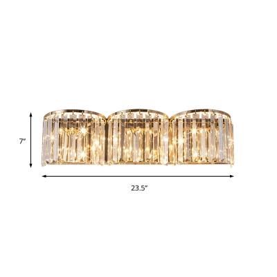 Half-Cylinder Sconce Wall Light with Clear Crystal Modern Multi Light Metal Wall Mount Lamp in Gold
