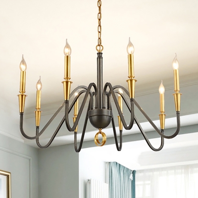 Metal Candle Chandelier Lighting Colonial 6/8 Lights Brass Dining Room Pendant Lamp with Chain